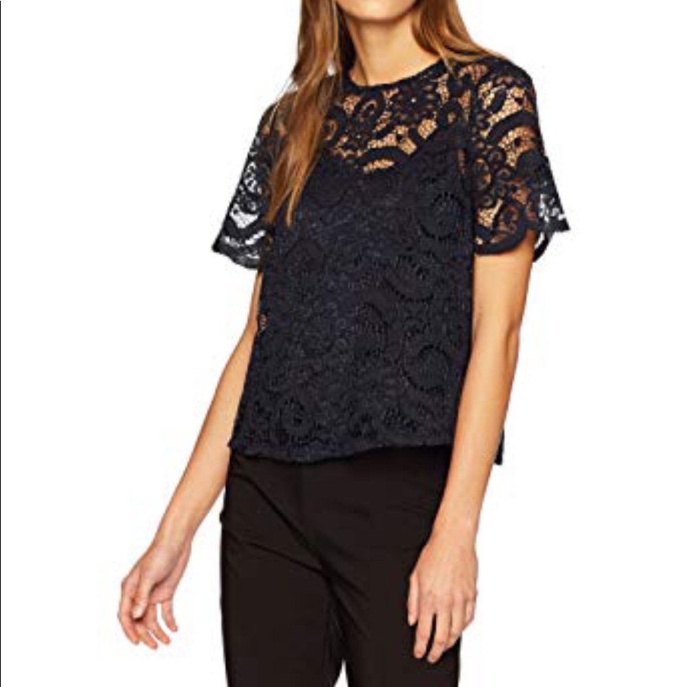 Nanette Lepore navy lace blouse NWOT